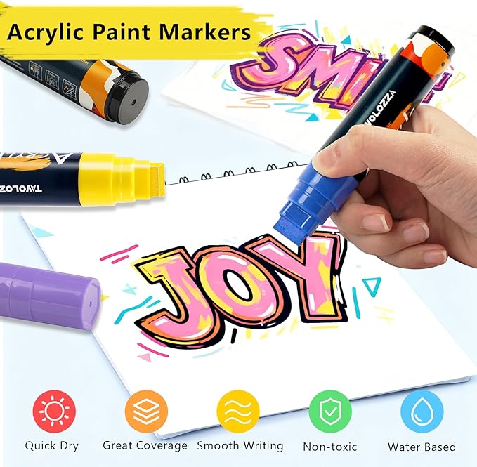 Tavolozza Fine Arts 12 Colors Jumbo Markers, 15mm Felt Tip Jumbo Poster Markers Set, Acrylic Paint Markers for Rock Painting, Poster, Stone, Ceramic, Glass, Wood, Canvas, Metal, Plastic & Fabric
