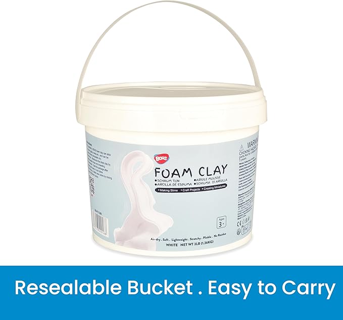 BOHS Foam Clay Pro - 3 lbs Bucket, Air Dry, No Cracks, No Stains - Modeling Clay for Adult Arts & Crafts Projects, Cosplay Items, Figurines - Age 3 Years & up