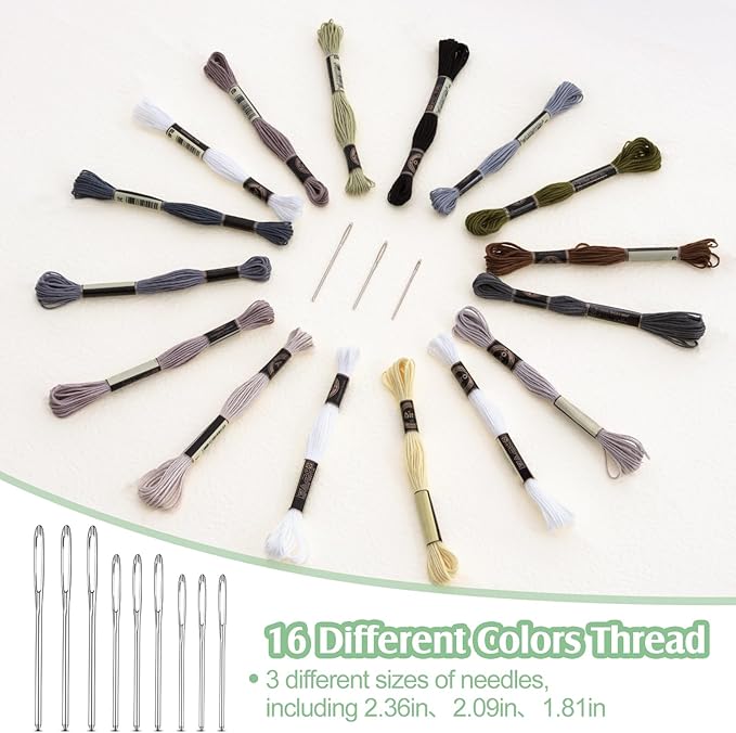 Jexine Darning Mushroom for Socks Wooden Darning Supplies Kit with Large Eye Needles Sewing Threads for Socks Clothes Adults Darner DIY Handicraft Home Sewing Care(Regular Color)