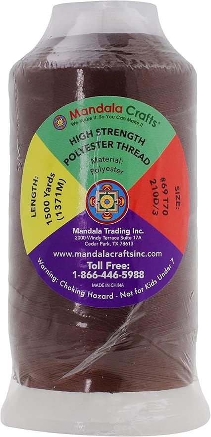 Mandala Crafts Brown Heavy Duty Thread - 1500 Yds Tex 70 Bonded Polyester Threads for Sewing Drapery, Jeans, Leather, Hair, Outdoor Marine Upholstery