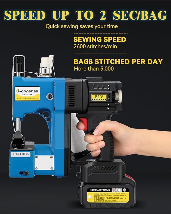 Cordless Bag Closer Machine, Adjustable Speed Industrial Bag Closing Machine Bag Sewing Machine Automatic Thread Cutting Machine for Packing Woven Bags Non-Woven Fabrics Leather GS8-073D