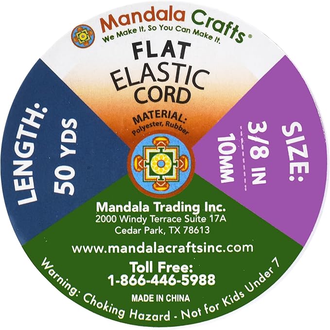 Mandala Crafts 10mm 50 Yds Roll of Tan Elastic Bands for Sewing - 3/8 Flat Elastics Cord - 3 8 Inch Braided Stretch Straps for Crafting