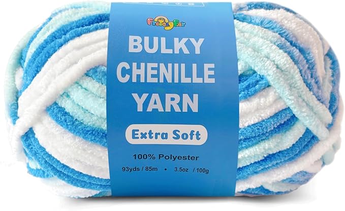 Soft Velvet Yarn Chenille Yarn for Crocheting and Knitting – Bulky (93 Yards/100g) - Polyester - Yarn for Blanket Amigurumi Weaving Crafts (Blue Sky Mix, 1 Pack)