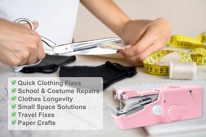 ALIBBON Handheld Sewing Machine for Beginners Portable Electric Mini Sewing Machine with Accessory Kit Small Hand Stitching Machine for DIY Clothes Home Travel Sewing Kit for Adults (Pink)