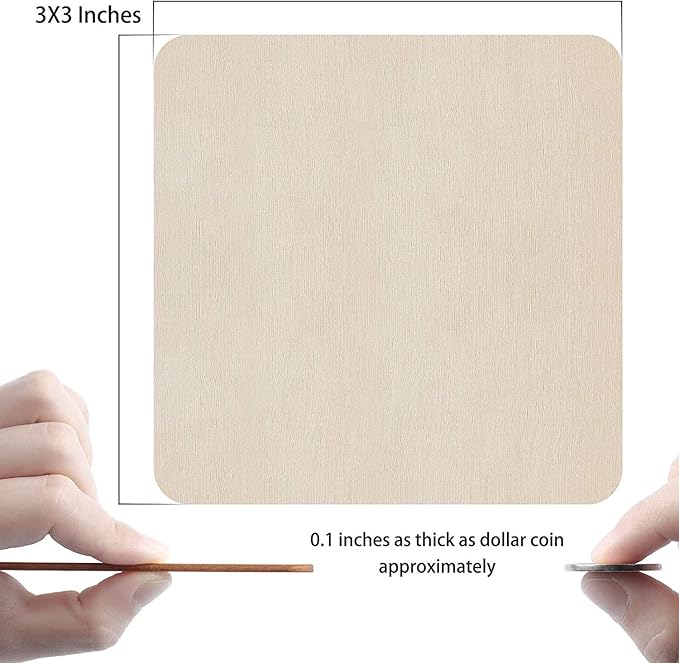 Unfinished Wood Pieces 80 Pcs 3"x3" inch Wood Board Wooden Squares Wooden Cutout Tiles, Rustic Craft Wood for Home Decoration, DIY Supplies