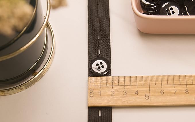 Flat Sewing Band Spool with Buttonholes, Elastic Stretchable, Ideal for DIY Waistbands and Necklines (Black, 3/4 inch × 5 Yards)
