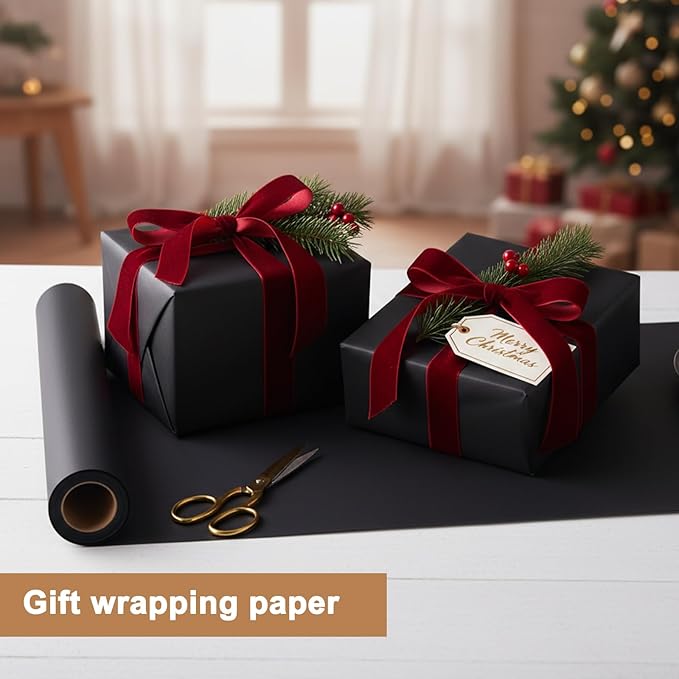 Moretoes 15" x 456"(38') Black Wrapping Paper Roll, Kraft Packing Paper Roll for Gift Wrapping Craft Bulletin Board Banner Art Bouquet Flower Packing Moving Shipping 75GSM