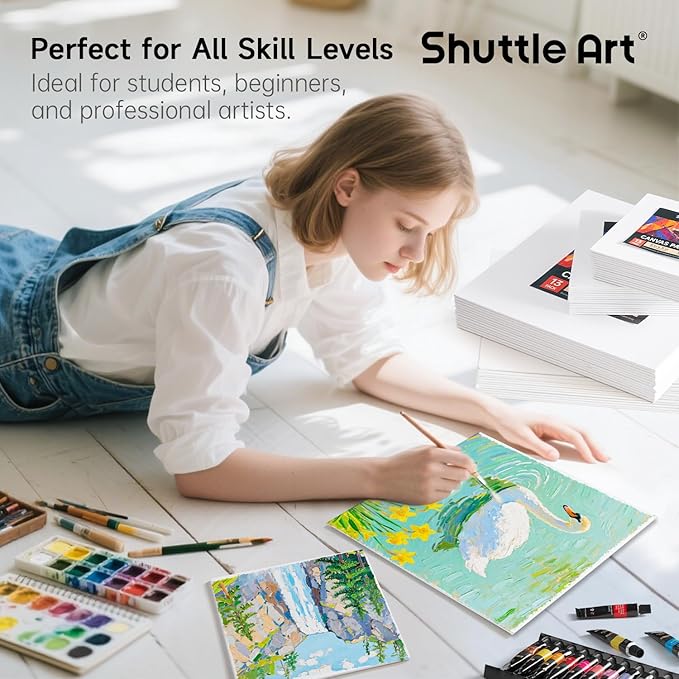 Shuttle Art 52 Pack Canvas for Painting, Multi-Size 5x5/6x6/8x8/10x10 Inch Blank Canvas Boards for Painting, 100% Cotton Primed White Art Canvas, Ideal Art Supplies for Kids Adults Acrylic OilPainting