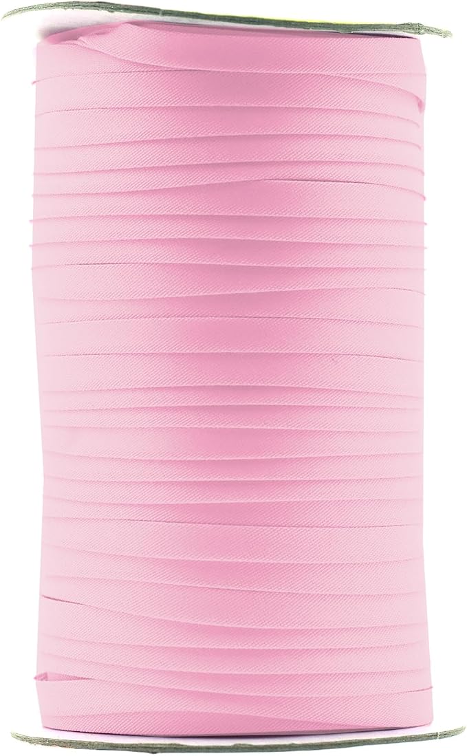 Mandala Crafts 55 Yards 1/4 Inch Pink Double Fold Bias Tape for Sewing - Bias Binding Tape for Quilting Binding, Hemming, Seam, and Fabric Piping