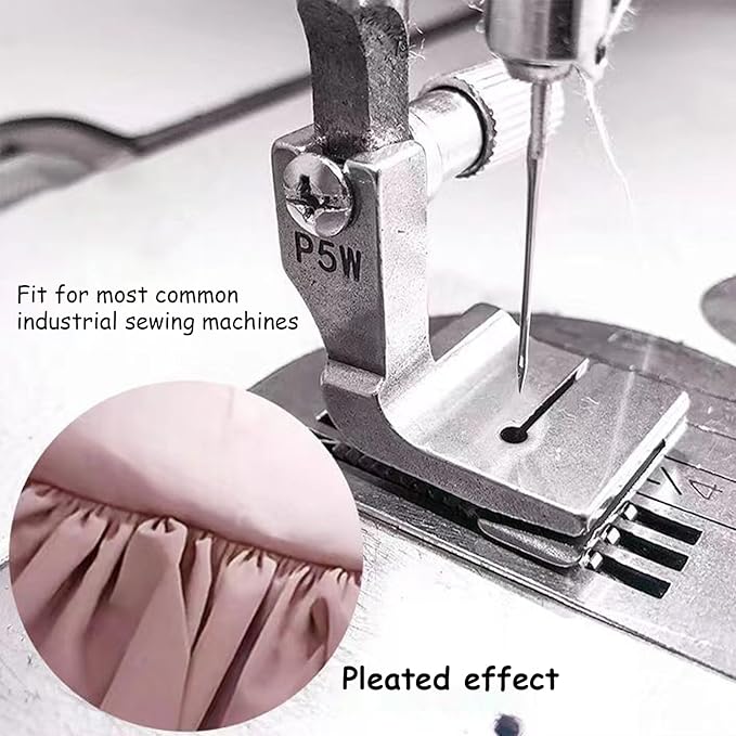 Generic Piping Sewing Machine Presser Foot, 2024 New Double Gathering Pleated Shirring Presser Foot, P5 P50 P5W Fits for Most of Sewing Machine (P5W,2), Silver, FRJYJ01