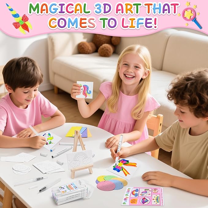 KAISASA 95 Pcs Magic Puffy Paint,Foam Texture Painting Kit,Including 46 Pcs Foam Texture Paper,Magical 3D Painting Kit, Craft & Art Kit Gift for Girls Ages 4, 5, 6, 7, 8, 9, 10