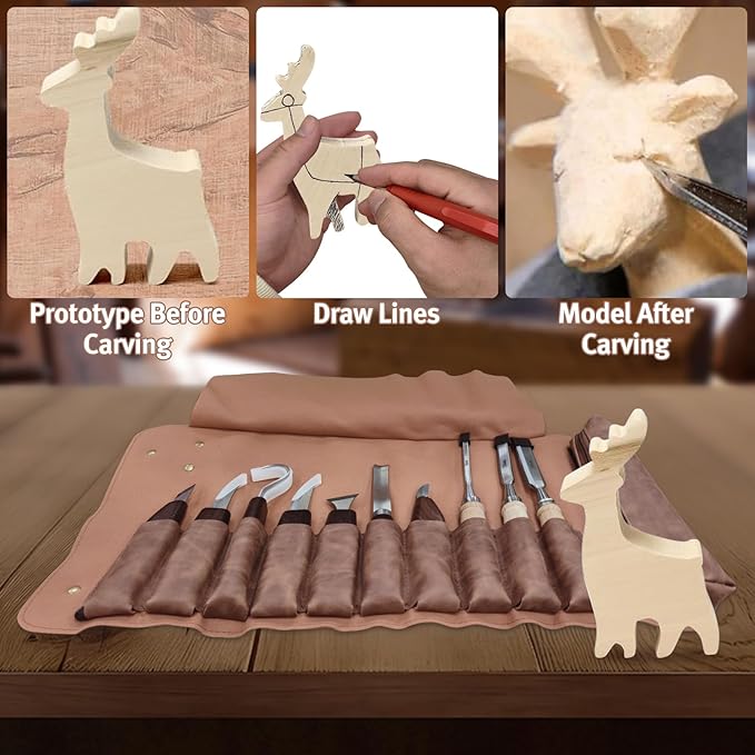 23PCS Wood Carving Kit - Whittling Knife Set with PU Leather Storage Bag, Wood Carving Knives, Detail Knives, Safety Gloves, and Leather Strop for Beginners & Experts