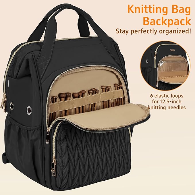 Knitting Bag Backpack, Large Crochet Bag Organizer,Water-resistant Yarn Storage Organizer Tote Bag Yarn Holder for Crochet Hooks, Knitting Needles Supplies
