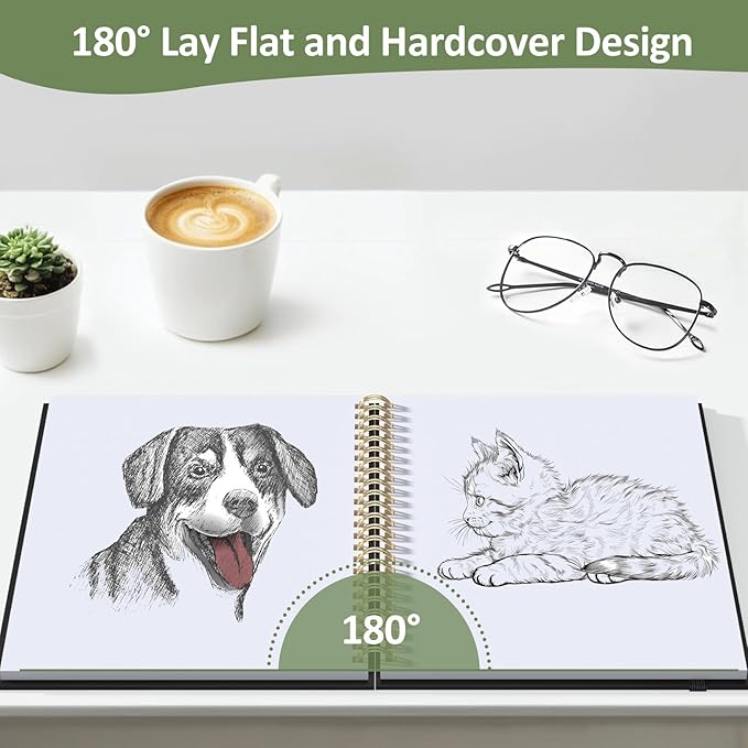 Forvencer 2 Pack Blank Spiral Notebook, 8"x 5.6"Hardcover Sketch Book, 100GSM Thick Paper, Art Sketchbook for Women & Adult, 2 x 100 pages Drawing Book Journal for School Office Drawing, Black