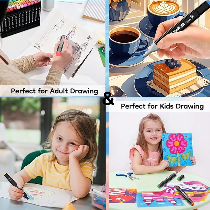 AdamStar Alcohol Markers,120 Colors Dual Tip Art Markers for Kids & Adult Coloring Sketching Drawing Markers for Artists Paint Markers Pen with Carry Case