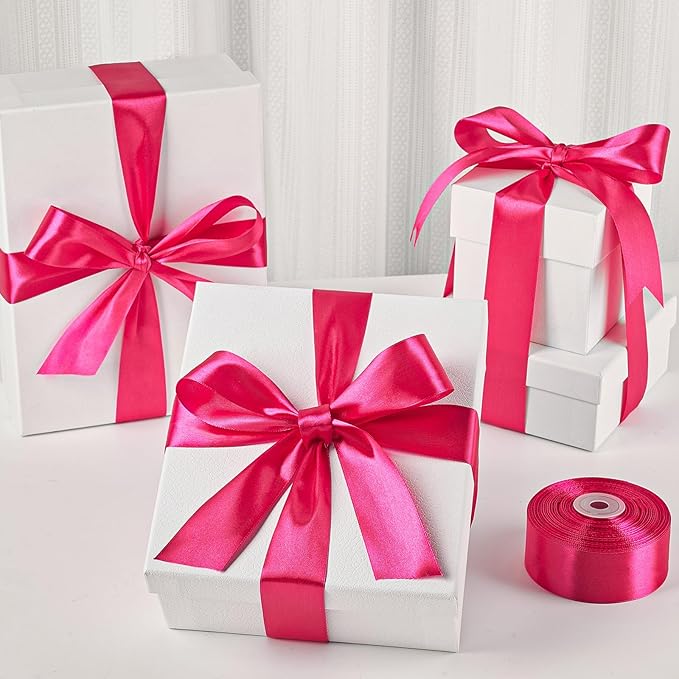 1-1/2 Inch Wide Rose Red Satin Ribbon, 50 Yards Solid Polyester Fabric Ribbon for Roses Making, Gift Wrapping, Valentine's Day, Wedding Decorations, Crafts, Bows