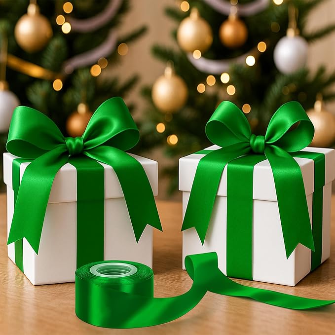 Fullive 1 1/2 Inch Green Ribbon, 30 Yards Green Ribbon for Gift Wrapping for St. Patrick's Day Party Favors, Polyester Christmas Ribbon for Christmas Decorations Wrapping Bouquet Floral Arrangements