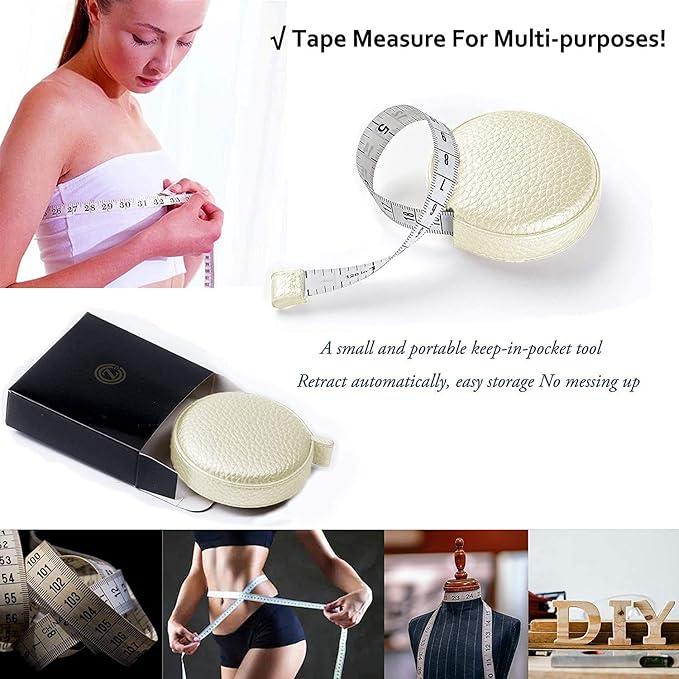 3m/120 Tape Measure Body Measuring Tape for Body Cloth Tape Measure for Sewing Fabric Tailors Medical Measurements Tape Dual Sided Leather Tape Measure Retractable (Pearl White)