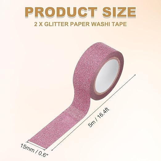 PATIKIL 2Roll Glitter Paper Washi Tape, Glitter Film Decorative Tape for DIY, Light Red