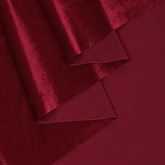 KKJIAF Burgundy Stretch Velvet Fabric 60 Inch Wide, 1 Yard Soft Stretchy Fabric for Sewing Clothes, Apparel, Costume, Crafts - 90% Polyester 10% Spandex