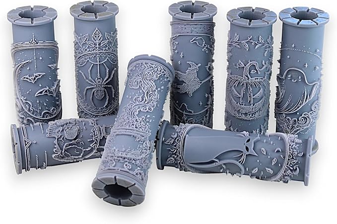 Ultimate Halloween Clay Texture Rollers 8-Set (4") - Halloween Set #01 - Embossing Pattern Rollers for Polymer & Ceramic Clay, Pottery & Crafts