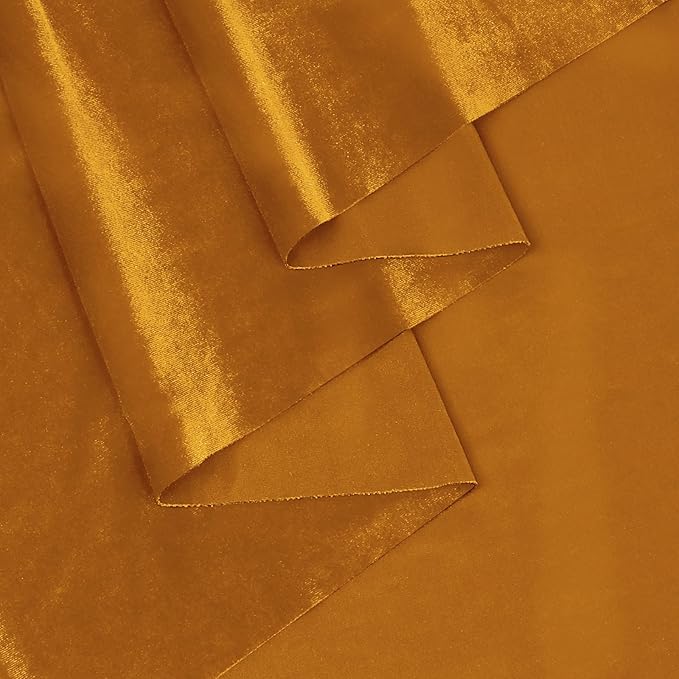 KKJIAF Gold Stretch Velvet Fabric 60 Inch Wide, 2 Yard Soft Stretchy Fabric for Sewing Clothes, Apparel, Costume, Crafts - 90% Polyester 10% Spandex