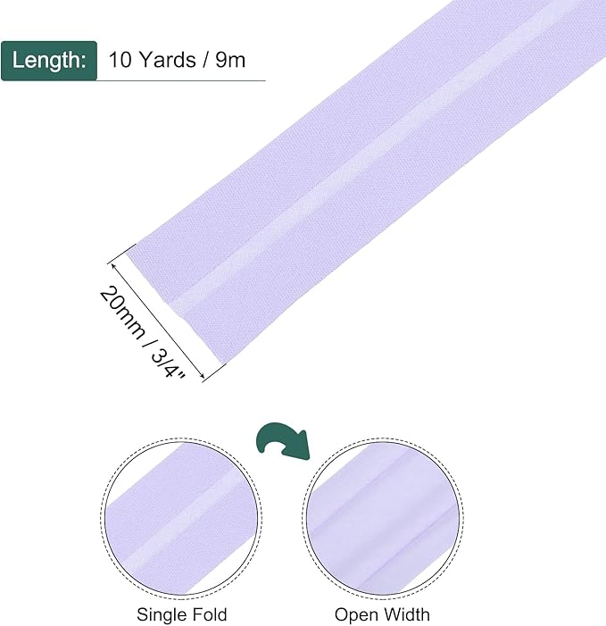 MECCANIXITY 3/4 Inch Single Fold Bias Tape Cotton Continuous Bulk Bias Tape for Sewing, Seaming Quilting Hemming Binding Crafts (Light Purple 25 Yards)