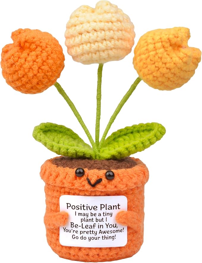 Positive Crochet Tulip Flower, Handmade Emotional Support Knitted Tulip Flowers Inspirational Gift for Women - Thank You, Appreciation, Positive Gift for Teacher, Mom, Friend, Coworker