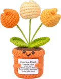 Positive Crochet Tulip Flower, Handmade Emotional Support Knitted Tulip Flowers Inspirational Gift for Women - Thank You, Appreciation, Positive Gift for Teacher, Mom, Friend, Coworker