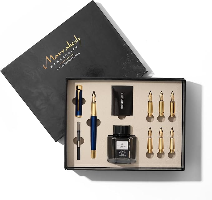 Ellington Pens Luxury Calligraphy Set – Premium Fountain Pen with 6 Nibs, 6 Bottle, 6 Cartridges, Converter, and Elegant Gift Box – Perfect for Calligraphers, Writers, Gifting