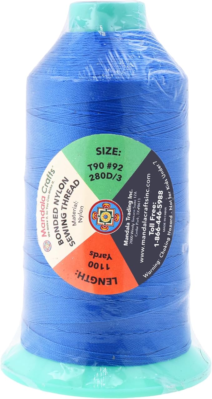 Mandala Crafts Size 92 280D T90 Bonded Nylon Thread - Sky Blue 1100 YDs Tex 90 Heavy Duty Sewing Threads for Leather, Jeans, Weaving, Outdoor Marine Upholstery