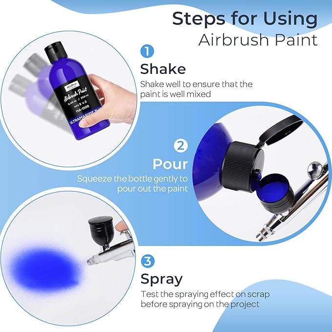 Nicpro Blue Large Airbrush Paint (8.45 oz, 250 ml) Ready to Spray Opaque Water-Based Acrylic Air Brush Paints for Model, Wood, Canvas, Metal, Plastic, Leather, for Beginners & Artists