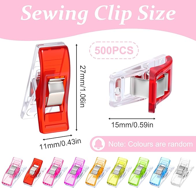 500Pcs Sewing Clips for Fabric, Quilting Clips Multipurpose Clips for Sewing, Plastic Fabric Clip for Supplies Crafting Tools(Assorted Colors)