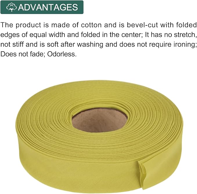 MECCANIXITY 1 Inch Double Fold Bias Tape Polyester Continuous Bulk Bias Tape for Sewing,Seaming Quilting Hemming Binding Crafts (Gold 10 Yards)