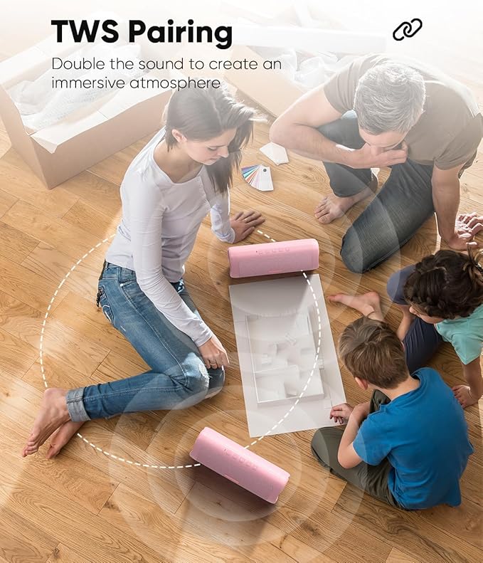 Bluetooth Speaker with HD Sound, Portable Wireless, IPX5 Waterproof, Up to 20H Playtime, TWS Pairing, BT5.3, for Home/Party/Outdoor/Beach, Electronic Gadgets, Birthday Gift (Pink)