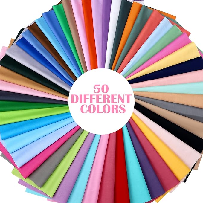 Boyiee 50 Pcs 10 x 10 Inch Cotton Fabric Bundle Square Multicolor Fabric Quilting Sewing Fat Quarters Patchwork Bundles for Beginners DIY Craft Sewing Clothing Scrapbooking