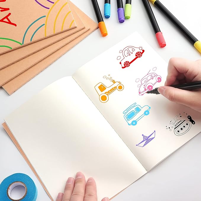 ZZTX 4 Pack Blank Kraft Notebooks, Blank Paper Sketchbooks for Drawing Doodling Writing,Travel Journal Set, A5, 36 Pages, 8.3” X 5.5”