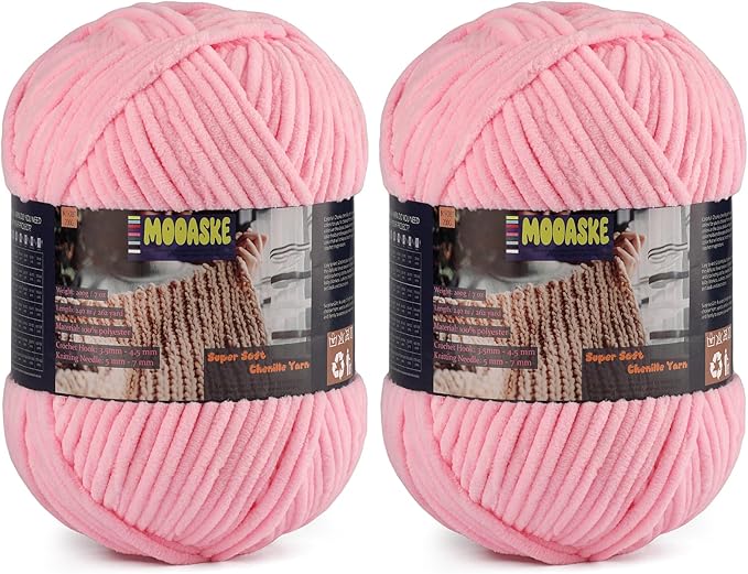 2 Skeins Fluffy Chenille Yarn for Crocheting - Baby Blanket Yarn for Knitting - Velvet Yarn for Amigurumi Crochet, Ultra Soft Yarns Total Weight 400g/14oz, Total Length 480m/524yard