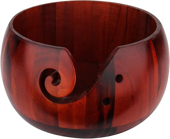 Coopay Wool Yarn Bowl Rosewood, Handmade Wooden Yarn Storage Bowl with Holes, Knitting Wool Storage Bowl Round - Ideal Knitting Crochet Accessories for Knitters