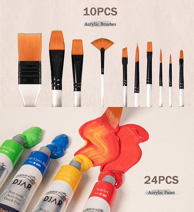 DJAR 89 pcs Acrylic Art Set with French Easel for Professional Artist, Painting Kit with paintbrushes, Canvas, Acrylic Art Supplies Kit for for Adults