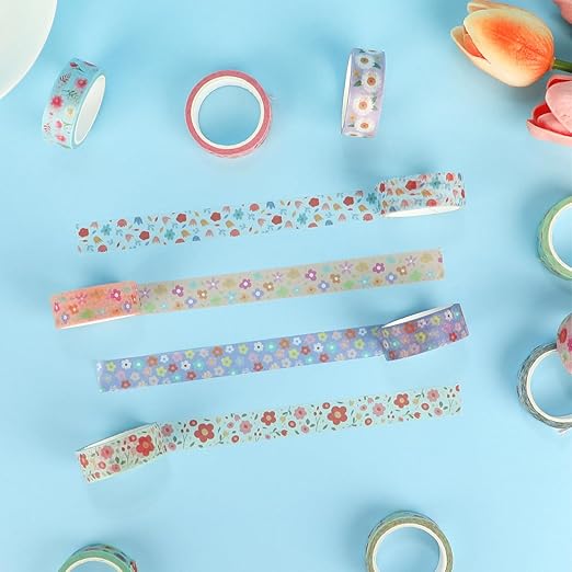 12 Rolls Flower Washi Tape Set, Floral Botanical Writable Masking Tapes, Cute Blooms Colored Adhesive Tapes for DIY Art Crafts, Gift Wrapping, Scrapbook, School Supplies, Painters, Planners 16.4Ft