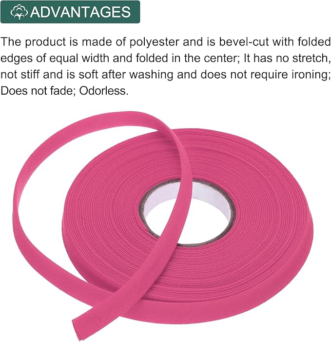 MECCANIXITY 2/5 Inch Double Fold Bias Tape Polyester Continuous Bulk Bias Tape for Sewing,Seaming Quilting Hemming Binding Crafts (Rose Red 10 Yards)