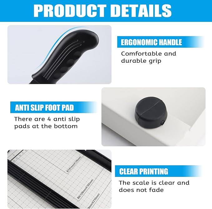 12" Guillotine Paper Cutter, Heavy Duty Paper Trimmer Cutter 12-Sheet Capacity Trimmer with Corner Rounder for Cardstock, Photos, Cardboard, Crafts