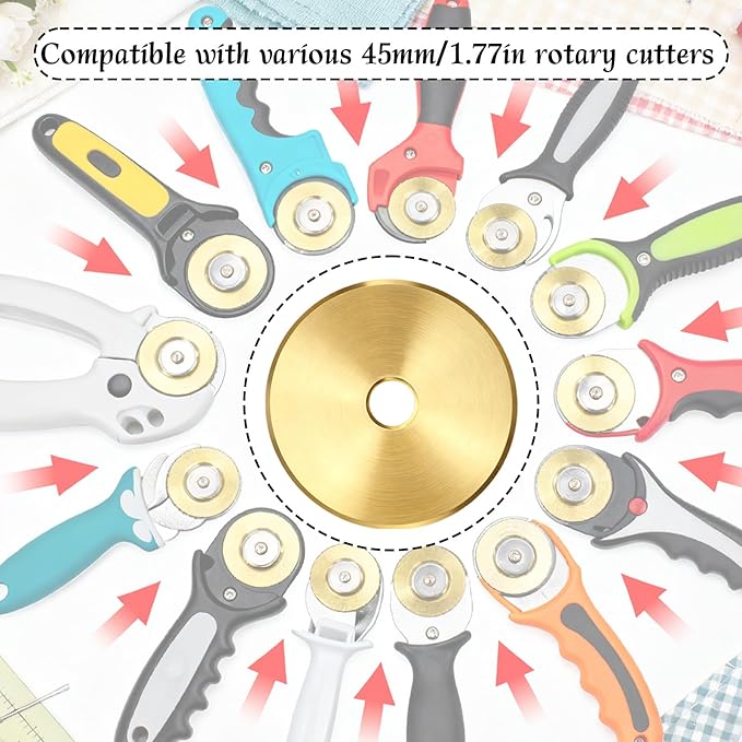 5pcs Titanium Coated Rotary Cutter Blades, Universal Replacement Circular Fabric Cutting Blades Knife Refill for/Martelli/Dremel/Truecut/DAFA for Quilting Sewing Scrapbooking Tool Supplies(45mm)