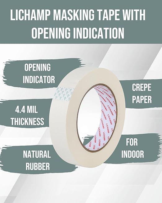 Lichamp Masking Tape for General Purpose Painting, 1 inch x 55 Yards x 12 Rolls (660 Yards Total), with Quick Opening Indications, Beige White