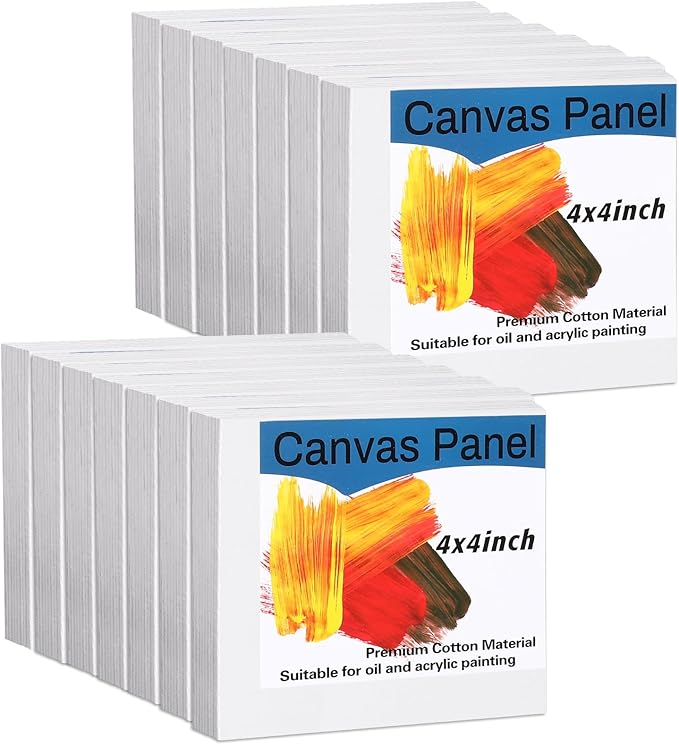 100 Pack Bulk Painting Canvas Panels, Classroom Value Pack Art Canvas, Small Canvases for Classroom Students, Painting Hobby Painters Using (4 x 4 Inch)