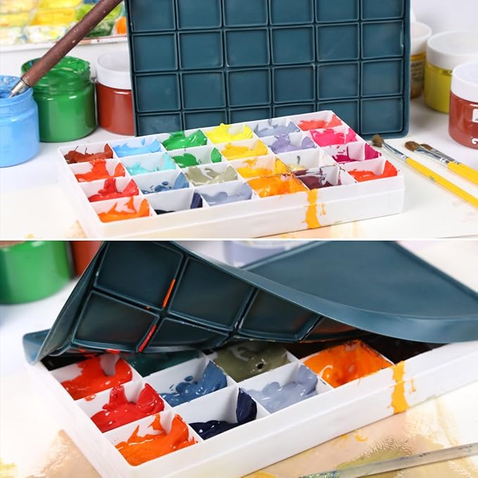 Transon Artist Paint Saver Palette 24 Wells with 1 Fine Paintbrush