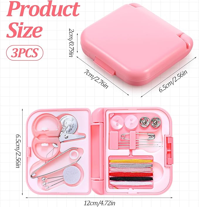 3Pcs Mini Sewing Kit Travel Size, Mini Travel Sewing Kit Portable Emergency for Adults, Basic Emergency Perfect for Weddings & Repair Clothes, Includes Simple Needles Thread Scissors, Easy to Carry