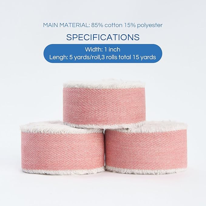 Pretty Jolly Pink Denim Ribbon for Crafts Handmade Rustic Frayed Cotton Jean Fabric Ribbon for Flower Bouquet 15 Yards 1 Inch Cloth Ribbons for Gift Wrapping Hair Sewing Accessories Holiday Decor
