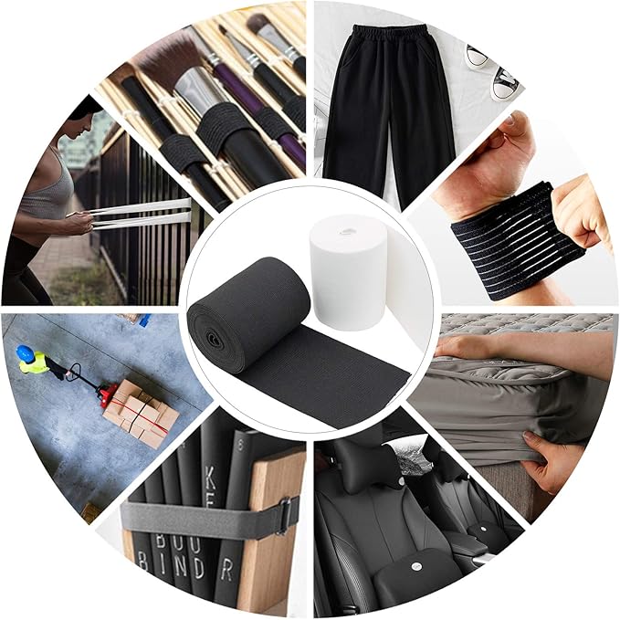 4 Inch Elastic Band for Sewing, Crafts, DIY, High Elasticity, (White 5yards, Black 5 Yards)